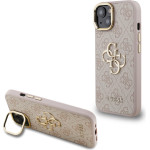 GUESS PU 4G Metal Logo Stand Camera Frame Case for iPhone 15 Pink - (GUHCP15SPCS4GP4P)