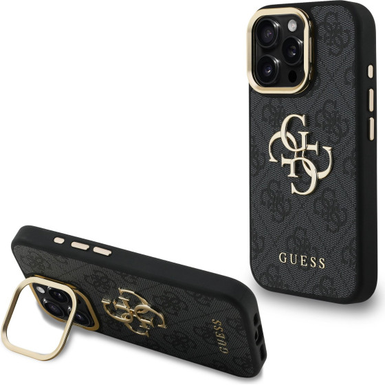 GUESS PU 4G Metal Logo Stand Camera Frame Case for iPhone 15 Pro Black - (GUHCP15LPCS4GP4K)