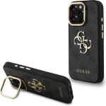 GUESS PU 4G Metal Logo Stand Camera Frame Case for iPhone 15 Pro Max Black - (GUHCP15XPCS4GP4K)