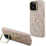 GUESS PU 4G Metal Logo Stand Camera Frame Case for iPhone 15 Pro Max Pink - (GUHCP15XPCS4GP4P)