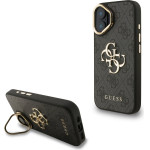 GUESS PU 4G Metal Logo Stand Camera Frame Case for iPhone 16 Black - (GUHCP16SPCS4GP4K)