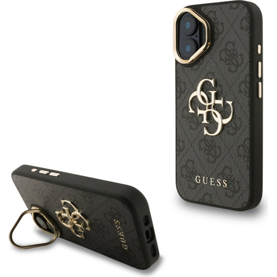 GUESS PU 4G Metal Logo Stand Camera Frame Case for iPhone 16 Black - (GUHCP16SPCS4GP4K)
