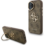 GUESS PU 4G Metal Logo Stand Camera Frame Case for iPhone 16 Brown - (GUHCP16SPCS4GP4W)