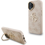 GUESS PU 4G Metal Logo Stand Camera Frame Case for iPhone 16 Pink - (GUHCP16SPCS4GP4P)