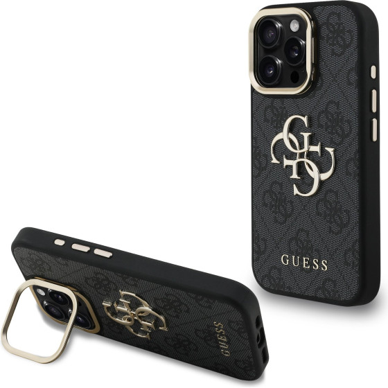GUESS PU 4G Metal Logo Stand Camera Frame Case for iPhone 16 Pro Black - (GUHCP16LPCS4GP4K)