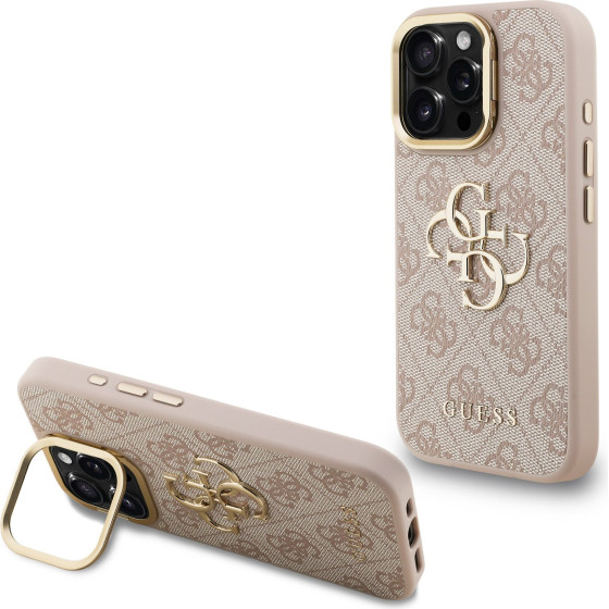 GUESS PU 4G Metal Logo Stand Camera Frame Case for iPhone 16 Pro Pink - (GUHCP16LPCS4GP4P)