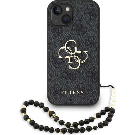 GUESS PU 4G Metal Logo Strap Case for iPhone 15 Black - (GUHCP15SP4GMGSK)