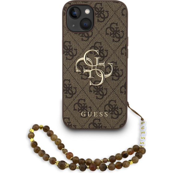 GUESS PU 4G Metal Logo Strap Case for iPhone 15 Brown - (GUHCP15SP4GMGSW)