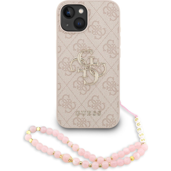 GUESS PU 4G Metal Logo Strap Case for iPhone 15 Pink - (GUHCP15SP4GMGSP)