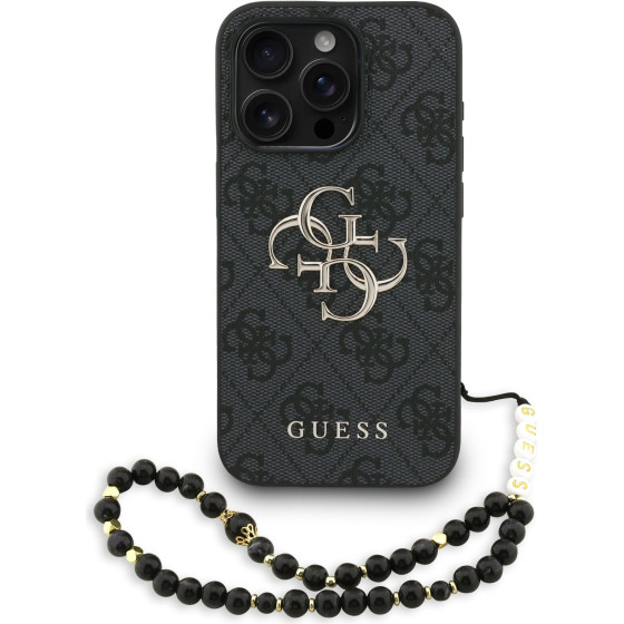 GUESS PU 4G Metal Logo Strap Case for iPhone 15 Pro Max Black - (GUHCP15XP4GMGSK)