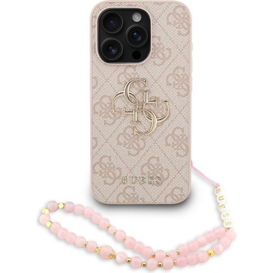 GUESS PU 4G Metal Logo Strap Case for iPhone 15 Pro Max Pink - (GUHCP15XP4GMGSP)