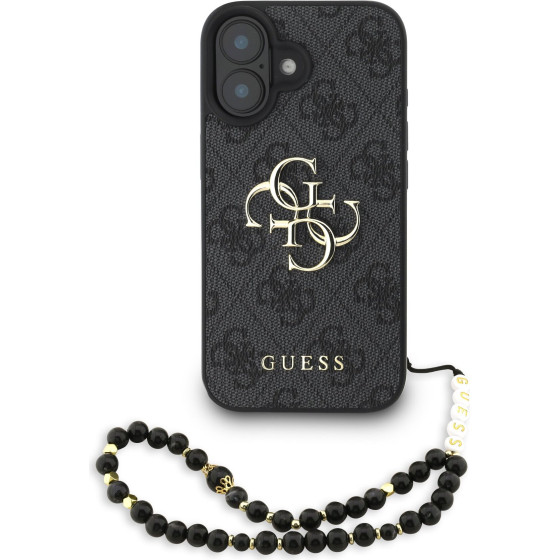 GUESS PU 4G Metal Logo Strap Case for iPhone 16 Black - (GUHCP16SP4GMGSK)
