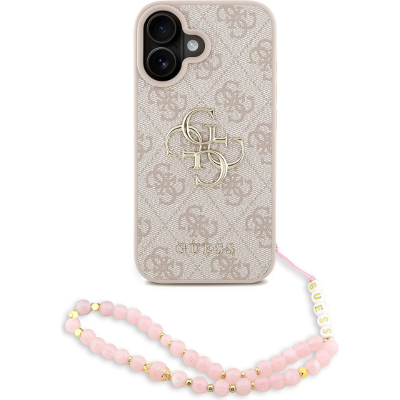 GUESS PU 4G Metal Logo Strap Case for iPhone 16 Pink - (GUHCP16SP4GMGSP)