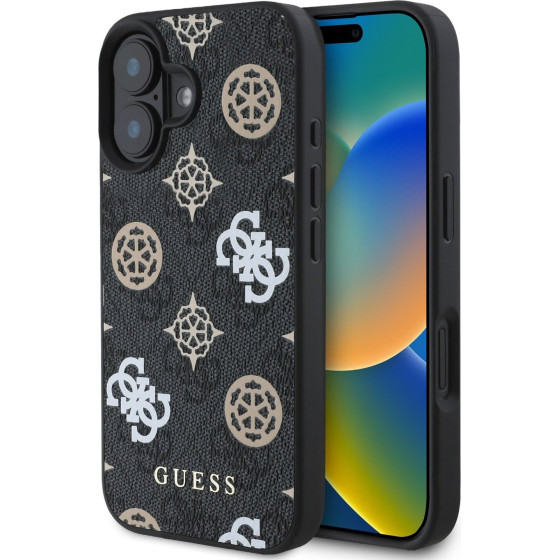 GUESS PU 4G Peony MagSafe Case for iPhone 16 Black - (GUHMP16SP4PWPK)