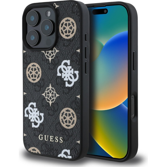GUESS PU 4G Peony MagSafe Case for iPhone 16 Pro Max Black - (GUHMP16XP4PWPK)