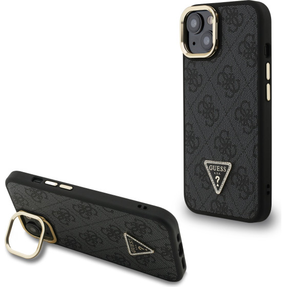 GUESS PU 4G Strass Triangle Logo Stand Camera Frame MagSafe Case for iPhone 14 Black - (GUHMP14SPCS4GPTK)