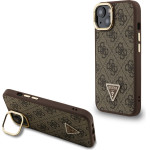 GUESS PU 4G Strass Triangle Logo Stand Camera Frame MagSafe Case for iPhone 14 Brown - (GUHMP14SPCS4GPTW)