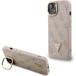 GUESS PU 4G Strass Triangle Logo Stand Camera Frame MagSafe Case for iPhone 14 Pink - (GUHMP14SPCS4GPTP)