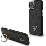 GUESS PU 4G Strass Triangle Logo Stand Camera Frame MagSafe Case for iPhone 15 Black - (GUHMP15SPCS4GPTK)