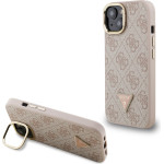 GUESS PU 4G Strass Triangle Logo Stand Camera Frame MagSafe Case for iPhone 15 Pink - (GUHMP15SPCS4GPTP)