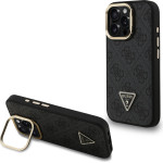 GUESS PU 4G Strass Triangle Logo Stand Camera Frame MagSafe Case for iPhone 15 Pro Max Black - (GUHMP15XPCS4GPTK)