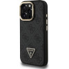 GUESS PU 4G Strass Triangle Logo Stand Camera Frame MagSafe Case for iPhone 15 Pro Max Black - (GUHMP15XPCS4GPTK)