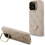 GUESS PU 4G Strass Triangle Logo Stand Camera Frame MagSafe Case for iPhone 15 Pro Max Pink - (GUHMP15XPCS4GPTP)