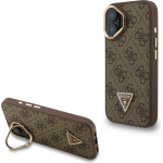 GUESS PU 4G Strass Triangle Logo Stand Camera Frame MagSafe Case for iPhone 16 Brown - (GUHMP16SPCS4GPTW)