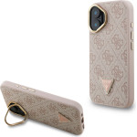 GUESS PU 4G Strass Triangle Logo Stand Camera Frame MagSafe Case for iPhone 16 Pink - (GUHMP16SPCS4GPTP)