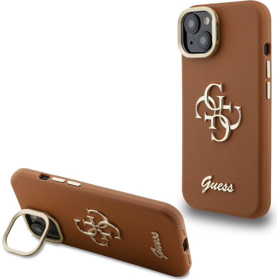 GUESS PU Grained 4G Logo Stand Camera Frame Case for iPhone 13 Brown - (GUHCP13MPCS4GSW)