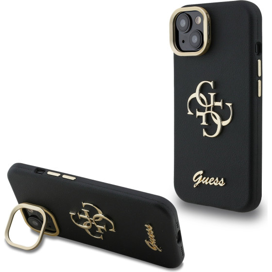 GUESS PU Grained 4G Logo Stand Camera Frame Case for iPhone 15 Black - (GUHCP15SPCS4GSK)