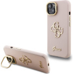 GUESS PU Grained 4G Logo Stand Camera Frame Case for iPhone 15 Pink - (GUHCP15SPCS4GSP)