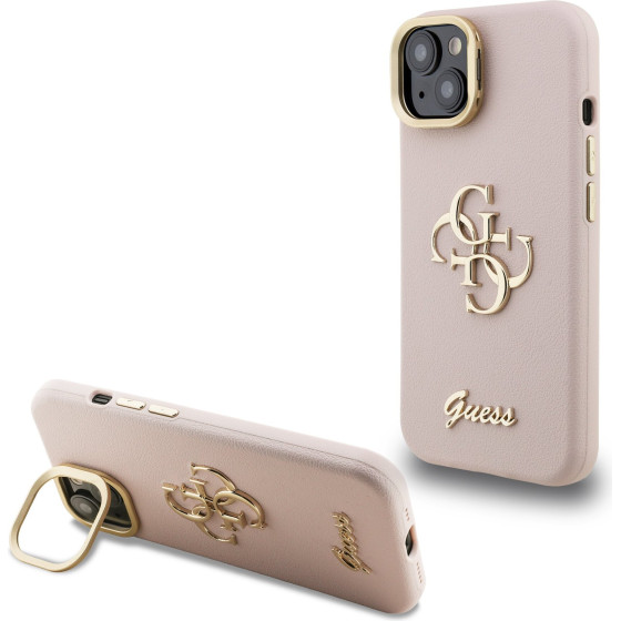 GUESS PU Grained 4G Logo Stand Camera Frame Case for iPhone 15 Pink - (GUHCP15SPCS4GSP)