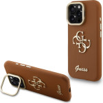 GUESS PU Grained 4G Logo Stand Camera Frame Case for iPhone 15 Pro Max Brown - (GUHCP15XPCS4GSW)