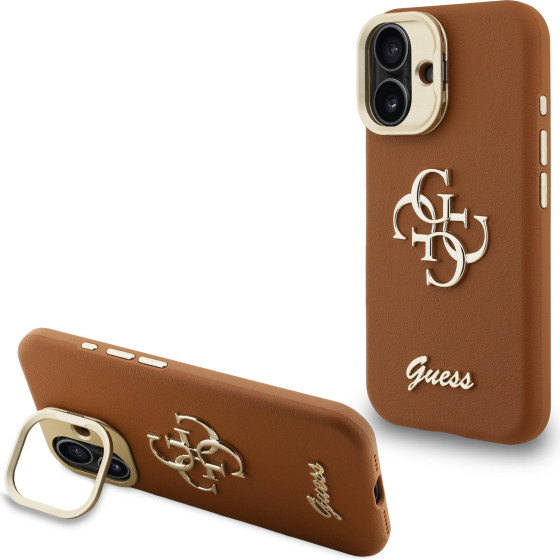 GUESS PU Grained 4G Logo Stand Camera Frame Case for iPhone 16 Brown - (GUHCP16SPCS4GSW)