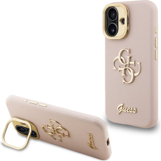 GUESS PU Grained 4G Logo Stand Camera Frame Case for iPhone 16 Pink - (GUHCP16SPCS4GSP)