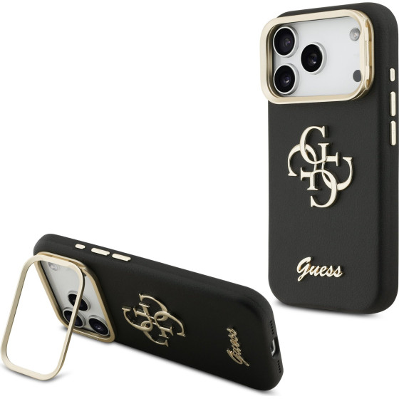 GUESS PU Grained 4G Logo Stand Camera Frame Case for iPhone 17 Pro Black - (GUHCP17LPCS4GSK)