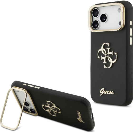 GUESS PU Grained 4G Logo Stand Camera Frame Case for iPhone 17 Pro Max Black - (GUHCP17XPCS4GSK)