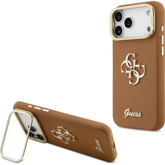 GUESS PU Grained 4G Logo Stand Camera Frame Case for iPhone 17 Pro Max Brown - (GUHCP17XPCS4GSW)