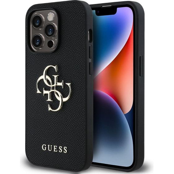 GUESS PU Grained 4G Metal Logo Case for iPhone 14 Pro Black - (GUHCP14LPGT4MBK)