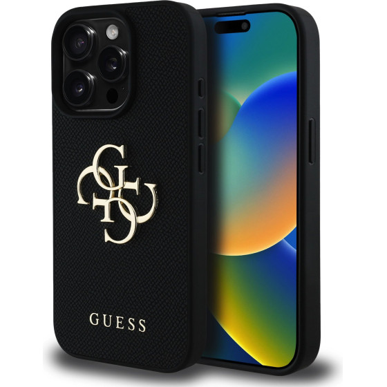 GUESS PU Grained 4G Metal Logo Case for iPhone 15 Pro Black - (GUHCP15LPGT4MBK)