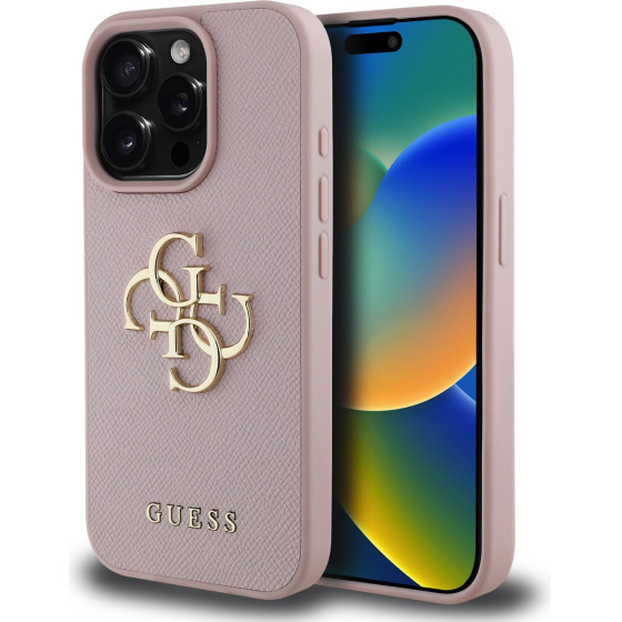 GUESS PU Grained 4G Metal Logo Case for iPhone 15 Pro Max Pink - (GUHCP15XPGT4MBP)
