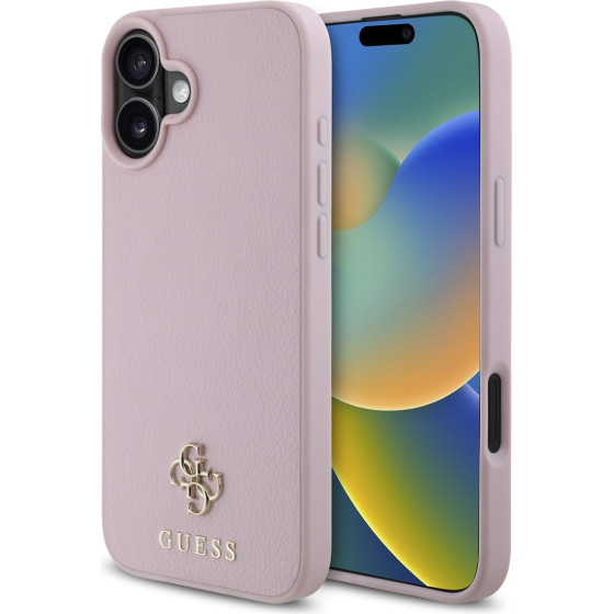 GUESS PU Grained 4G Small Metal Logo MagSafe Case for iPhone 16 Plus Pink - (GUHMP16MPGCSM4MP)