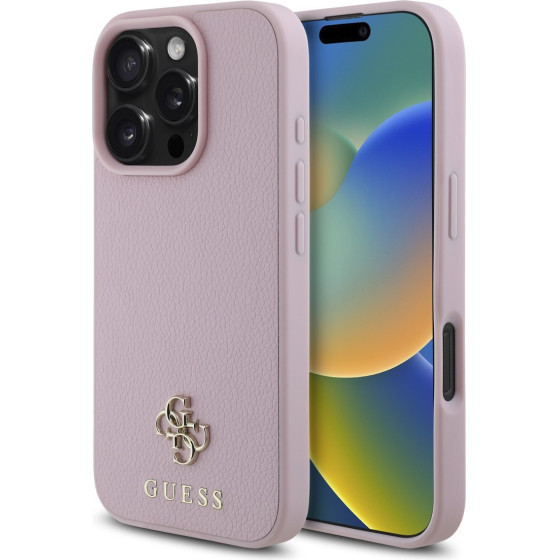 GUESS PU Grained 4G Small Metal Logo MagSafe Case for iPhone 16 Pro Pink - (GUHMP16LPGCSM4MP)