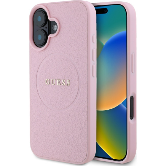 GUESS PU Grained Classic Logo MagSafe Case for iPhone 16 Pink - (GUHMP16SPGHSMMP)