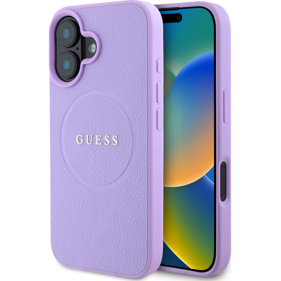 GUESS PU Grained Classic Logo MagSafe Case for iPhone 16 Purple - (GUHMP16SPGHSMMU)