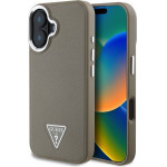 GUESS PU Grained Triangle Logo Case for iPhone 16 Brown - (GUHMP16SPGTSPSW)