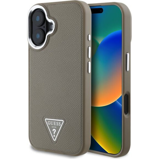 GUESS PU Grained Triangle Logo Case for iPhone 16 Brown - (GUHMP16SPGTSPSW)