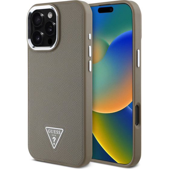 GUESS PU Grained Triangle Logo Case for iPhone 16 Pro Max Brown - (GUHMP16XPGTSPSW)