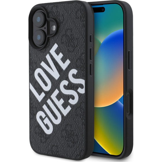 GUESS PU Leather 4G Big Love Logo MagSafe Case for iPhone 16 Black - (GUHMP16SP4PLGWK)